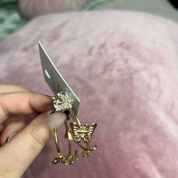 Sugarfix by BaubleBar Gold Tone Crystal Rhinestone Wings Butterfly Hoop Earrings - Picture 6 of 10